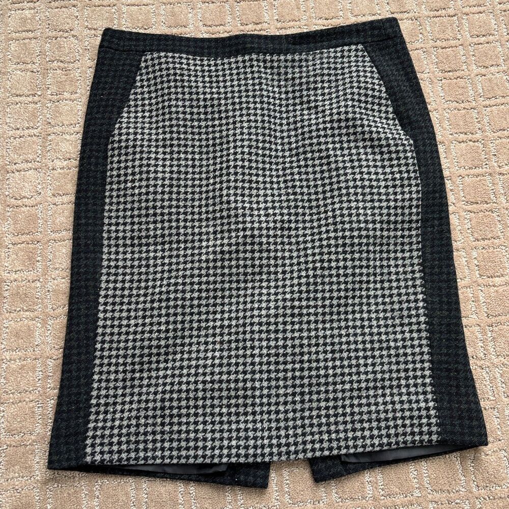 J. Crew Houndstooth Wool Blend Pencil Skirt Women's 4 Gray Black Academia Office